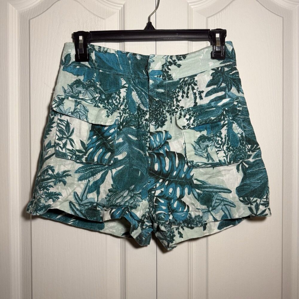 GUESS Women's Jungle Botanical Tropical Hot Pants Shorts Festival Linen Size 0